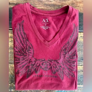 💥ARMANI EXCHANGE V-NECK CRIMSON RED TEE SHIRT - XS 💥